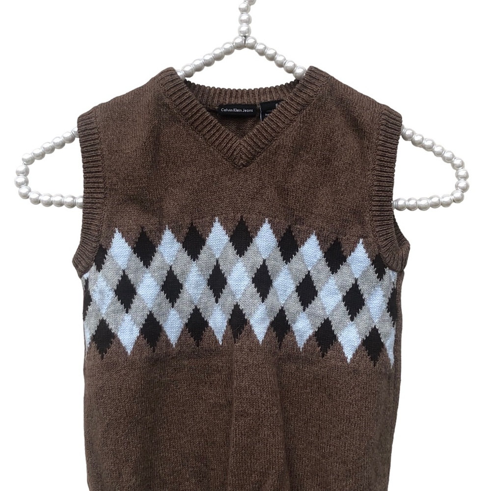 Calvin Klein Brown Argyle Sweater Vest size 6 - Picture 5 of 9